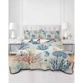 thumbnail image 2 of Twin Quilt Bedding Set, Blue Coastal Reversible Summer Quilt 3 Pieces, Summer Beach Coral Shell Starfish Seahorse Lightweight Bedspreads Coverlets with 2 Pillow Shams for All Seasons, 2 of 5