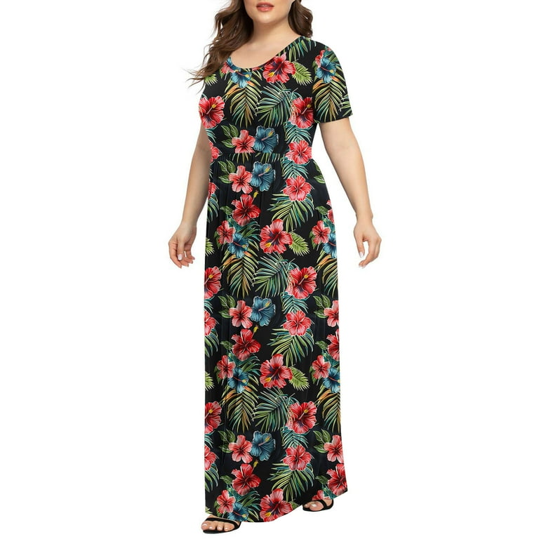 Xfysss Plus Size Dresses for Women Round Neck Short Sleeve Maxi Dresses Casual Empire Waist Long Dress with Pockets Xl-5xl, Women's Xfysss Plus Size Dresses for Women Round Neck Short Sleeve Maxi Dresses Casual Empire Waist Long Dress with Pockets Xl-5xl, Women's