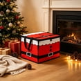 thumbnail image 5 of Yardvibe Christmas Santa Storage Box, 16.5x11.8x11.8 Inch Red Christmas Storage Bin with Lid and Carrying Handle, Foldable Organizer with Lid for Clothes Blankets and Holiday Indoor Storage, 5 of 6