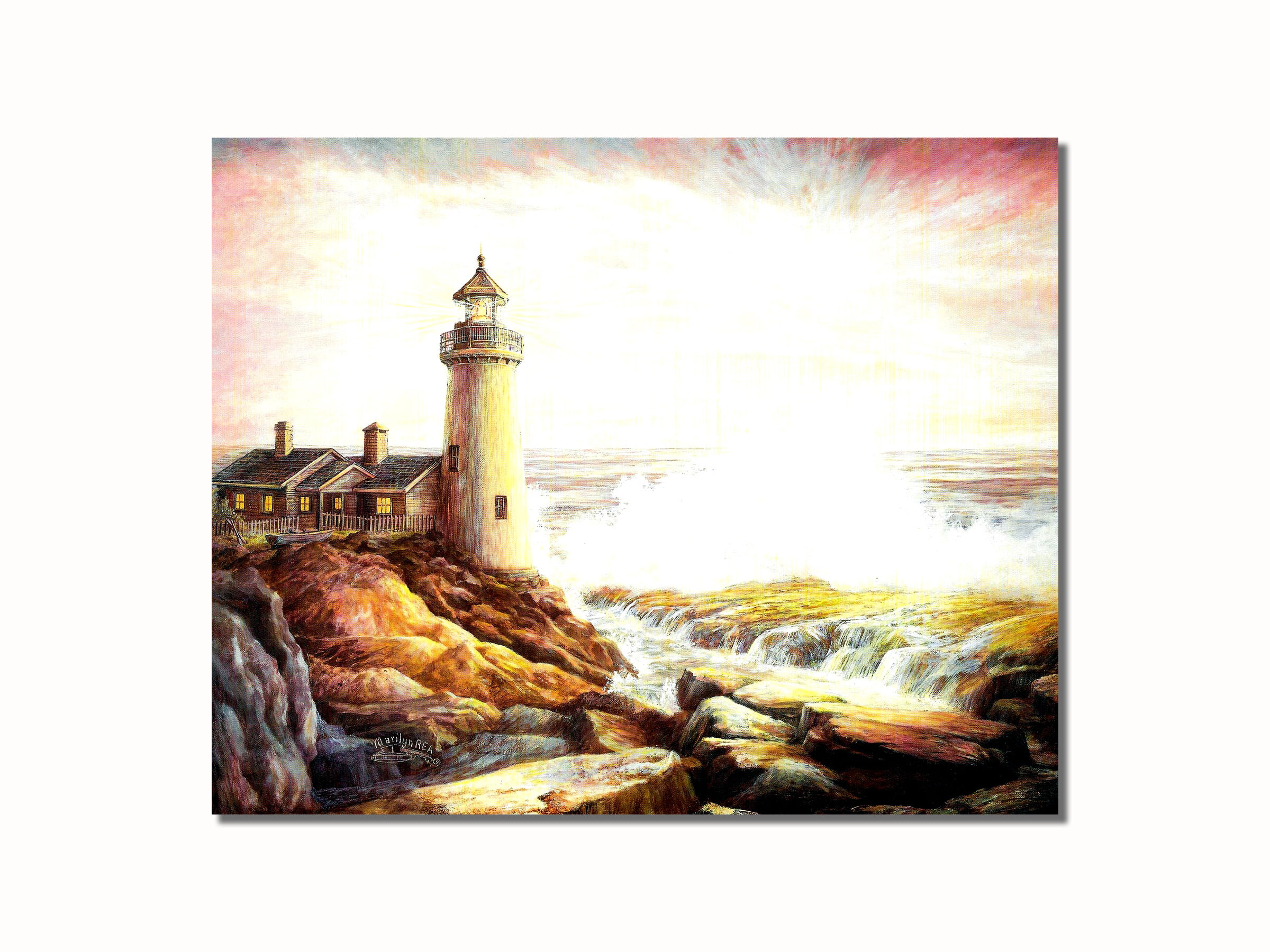 Lighthouse with Victorian Cottage by the Sea #1 Wall Picture 8x10 Art Print 