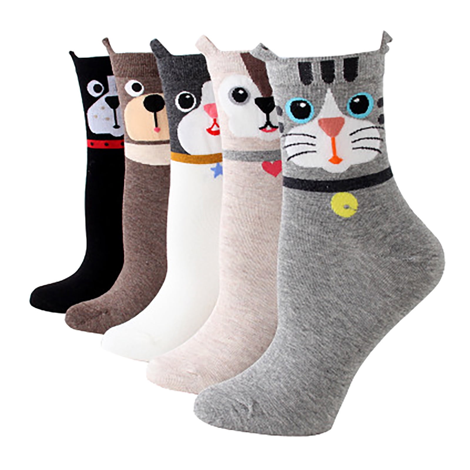 Women Casual Cat Print Cotton Pattern Stocking Lady Socks Tube Comfortable Socks 