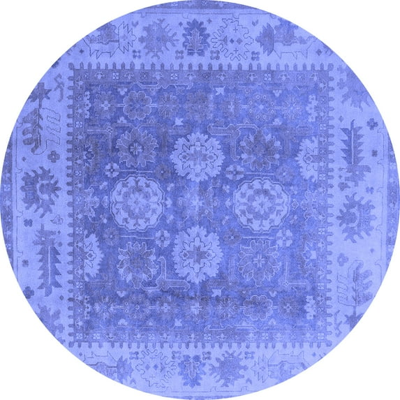 Ahgly Company Machine Washable Indoor Round Oriental Blue Traditional Area Rugs, 5' Round