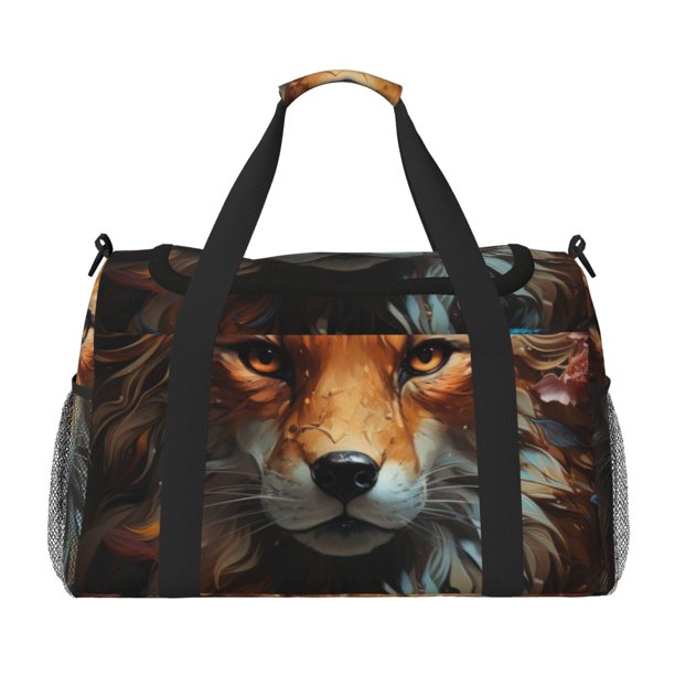 Fotbe Floral Fox Bolsa de Viaje con Estampado, Bolsa de Fin de Semana para Mujer con Compartimento para Zapatos, Bolsa de Gimnasio con Bolsillo Húmedo