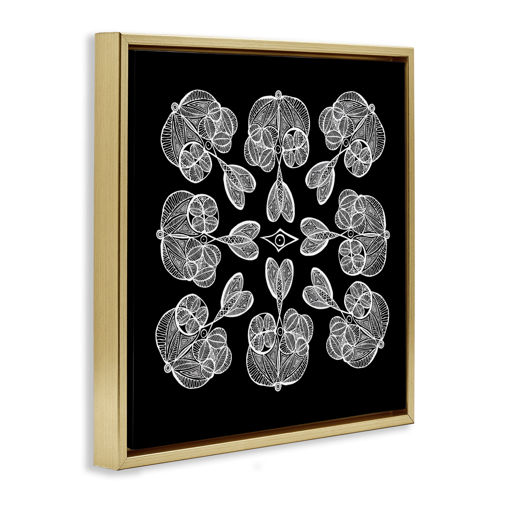 Stupell Industries Rounded Symmetry Elementals Gold Framed Floater Canvas Wall Art, design by El Perkin