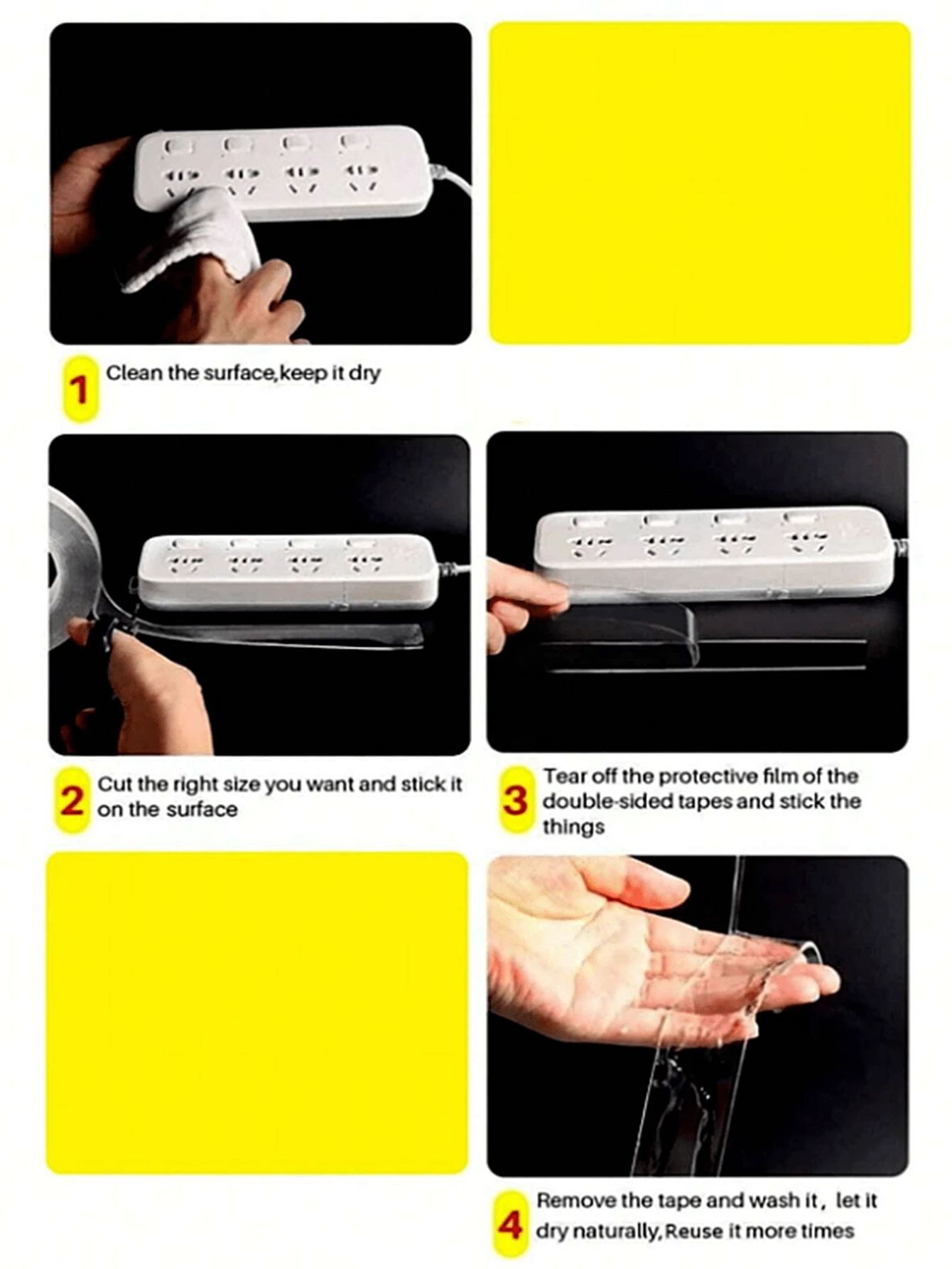 1pc Heavy Duty Double Sided Tape - Reusable, Residue-Free, Strong Adhesive, Multi-Purpose, Removable & Washable, Suitable For Home,