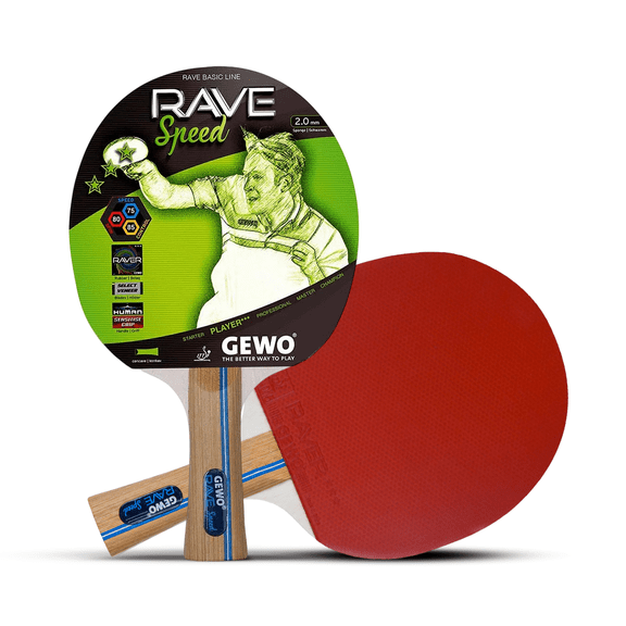 GEWO Rave Speed Pre-Assembled Table Tennis Racket, ITTF Approved Ping Pong Paddle, 5-Ply Wood Blade, 2.0 mm Sponge, Flared Handle