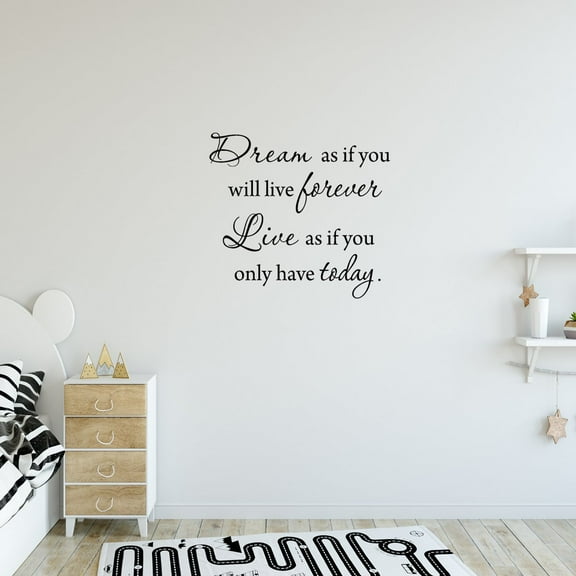 VWAQ Dream as if You'll Live Forever Live as if You'll Only Have Today Inspirational Wall Quote Decal (18"H x 20"W Black)
