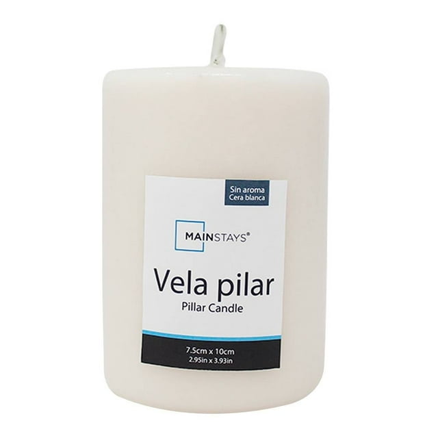 Vela Mainstays Pilar Sin Aroma Blanca 7.5x10 cm