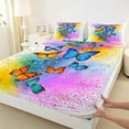 thumbnail image 3 of jejeloiu Colorful Butterflies Twin Sheet Sets,Wild Flying Animal Twin Fitted Sheet,Watercolor Splashing Ink Flat Sheet For Girls Kids,Super Cozy Room Decor,3 Pieces, 3 of 7