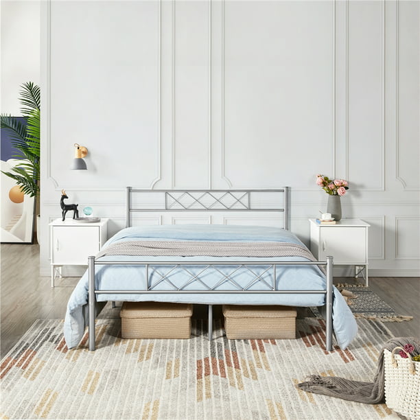 Footboard Metal Queen Bed Silver, Serta Queen Air Mattress With Headboard And Footboards