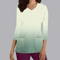 thumbnail image 2 of Xfvqtps Scrub Tops for Women Gradient Soft V-Neck 3/4 Sleeve Scrubs Comfortable Nursing Uniforms New Fashion Casual Printed T-shirt Nursing Clothes Top Working Uniforms with Pockets Beige, 2 of 5