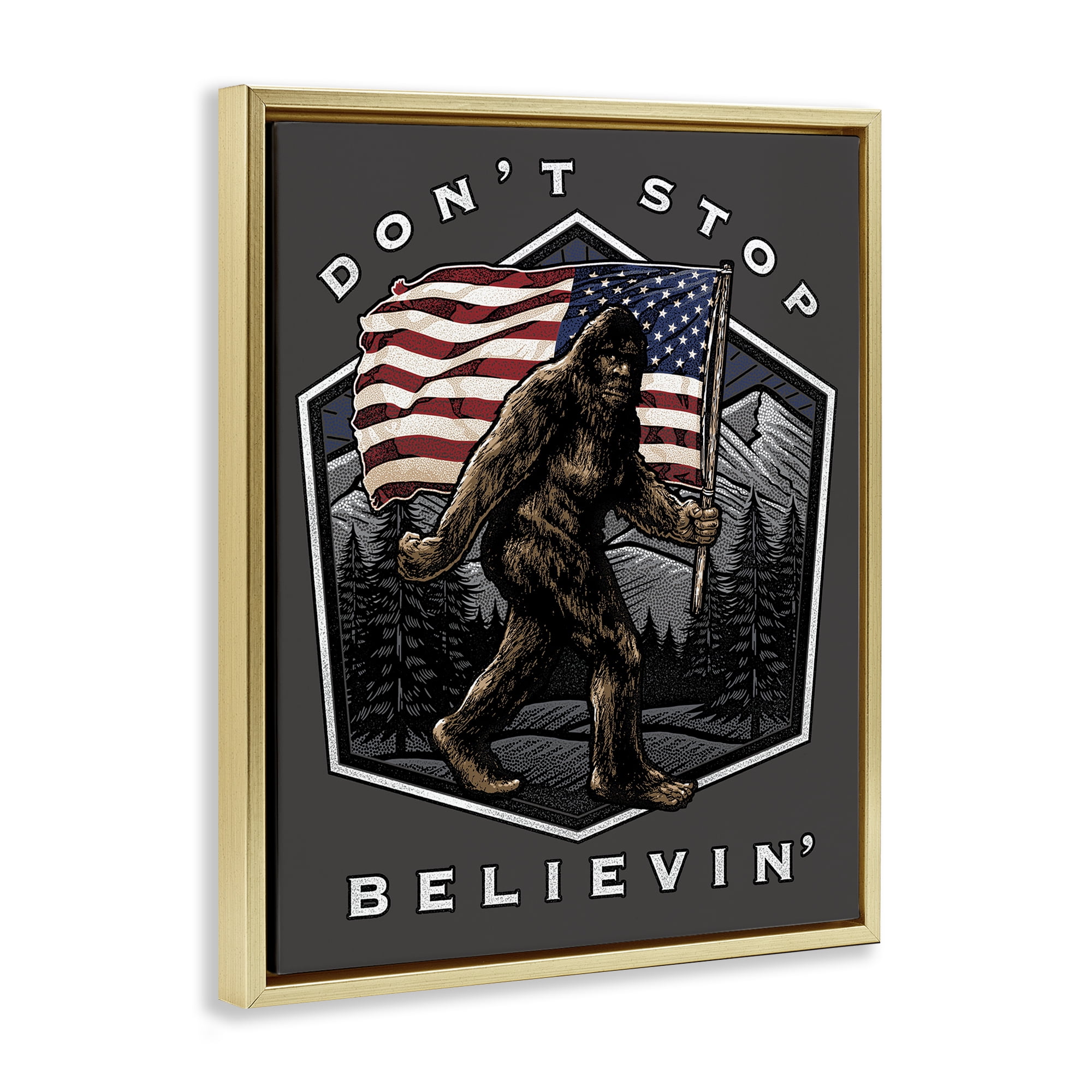 Stupell Industries Don't Stop Believing Novelty Painting Gold Floater Framed Art Print Wall Art, 25 x 31
