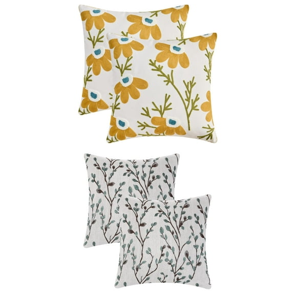 Unique Bargains 4 Pcs Floral Embroidered Throw Pillow Cases Blue Flower/Flower-1