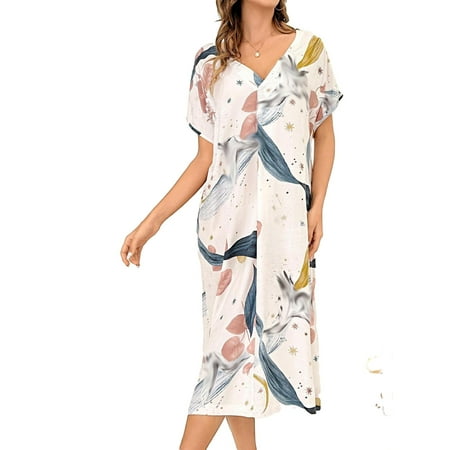 

Casual Floral Print V Neck Sleepshirts Short Sleeve Multicolor Women Nightgowns & Nightdress (Women s)