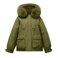 thumbnail image 4 of Scyoekwg Winter Coats for Women Short Puffer Jacket Thicken Long Sleeve Drawstring Parka Coats Hooded Padded Jacket Outerwear (Army Green,L), 4 of 5