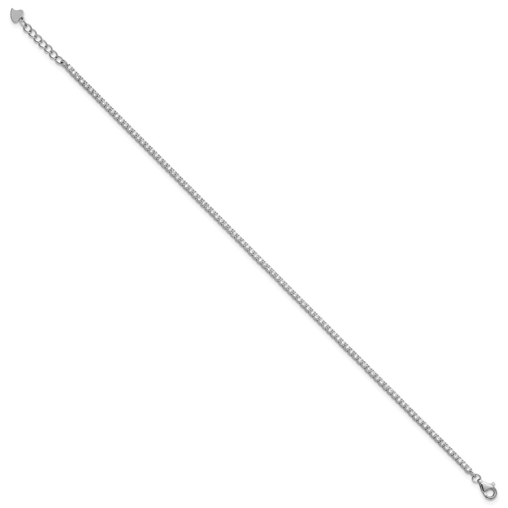 Sterling Silver Rhodium-plated 2mm CZ 9 inch Plus 0.75 inch Extender - Total 9.75inch Anklet