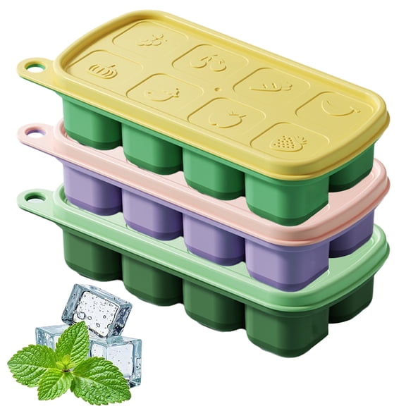 3-Piece Silicone Ice Cube Tray Set with Patterned Lids, Stackable Freezer Molds for Drinks, Juice and Smoothies