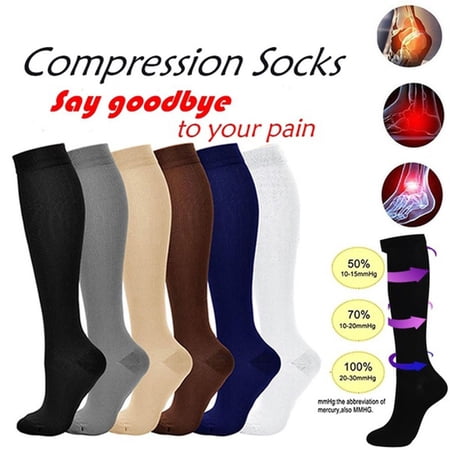 1 Pair Health Care Multi-colors Arch Support Anckle Protection Pain Relief High Stockings Varicose Veins Leg  Socks Unisex Compression Socks WHITE-L/XL