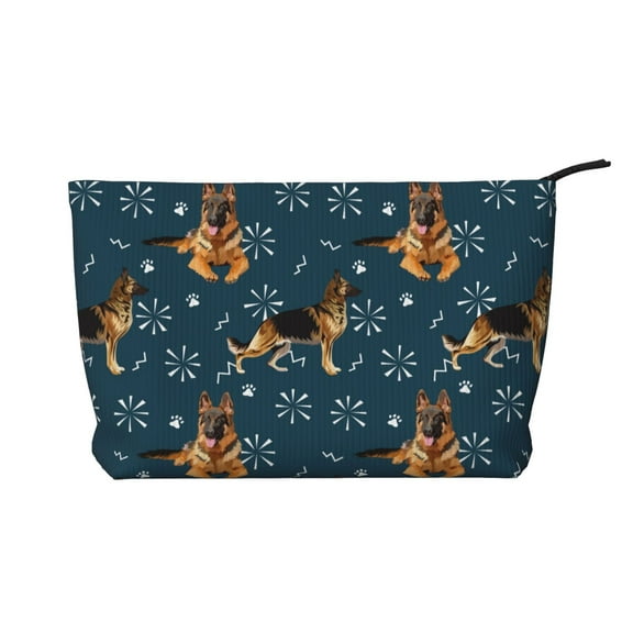 Picia German Shepherd Dog Printed Cosmetic Bags for Women Makeup Bag Large Capacity Purse Travel Toiletry Zipper Storage Pouch Make up Brushes Organizer for Gifts