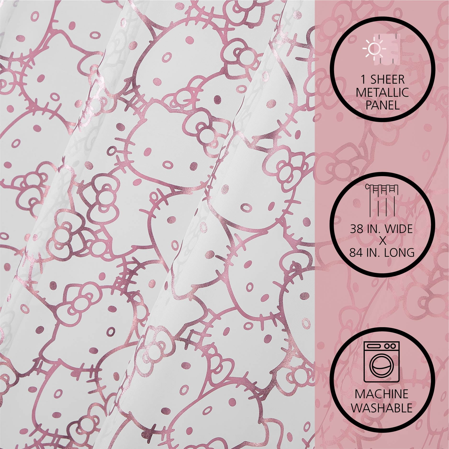 Hello Kitty 38" x 84" Metallic Sheer Curtain Panel