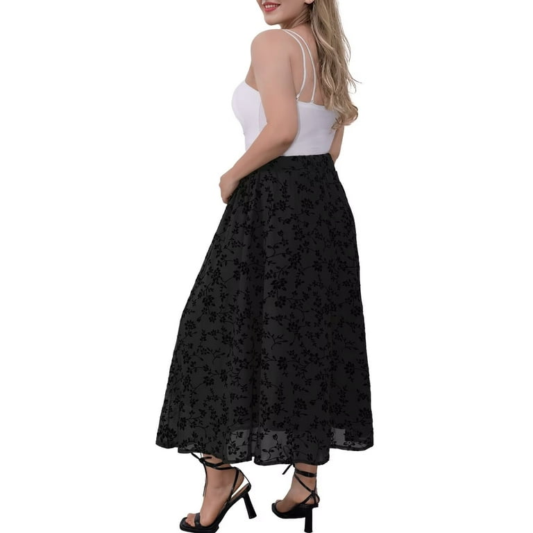 FOLUNSI Women Plus Size Double Layer Plush Mesh Long Maxi Skirt m 4xl