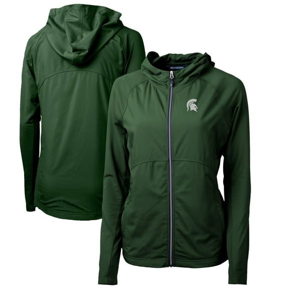 Women's Cutter & Buck Hunter Green Michigan State Spartans Adapt Eco Knit Full-Zip Hoodie