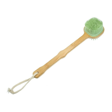 Unique Bargains Back Scrubber Brush with Long Handle for Exfoliating Silicone Light Green