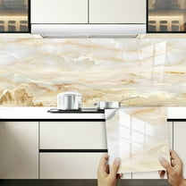 12Piece Marbling Tiles Wall Stickers Beige Yellow Vinyl Peel and Stick Backsplash Self-Adhesive Tile Transfer Sticker 5.9"x5.9"