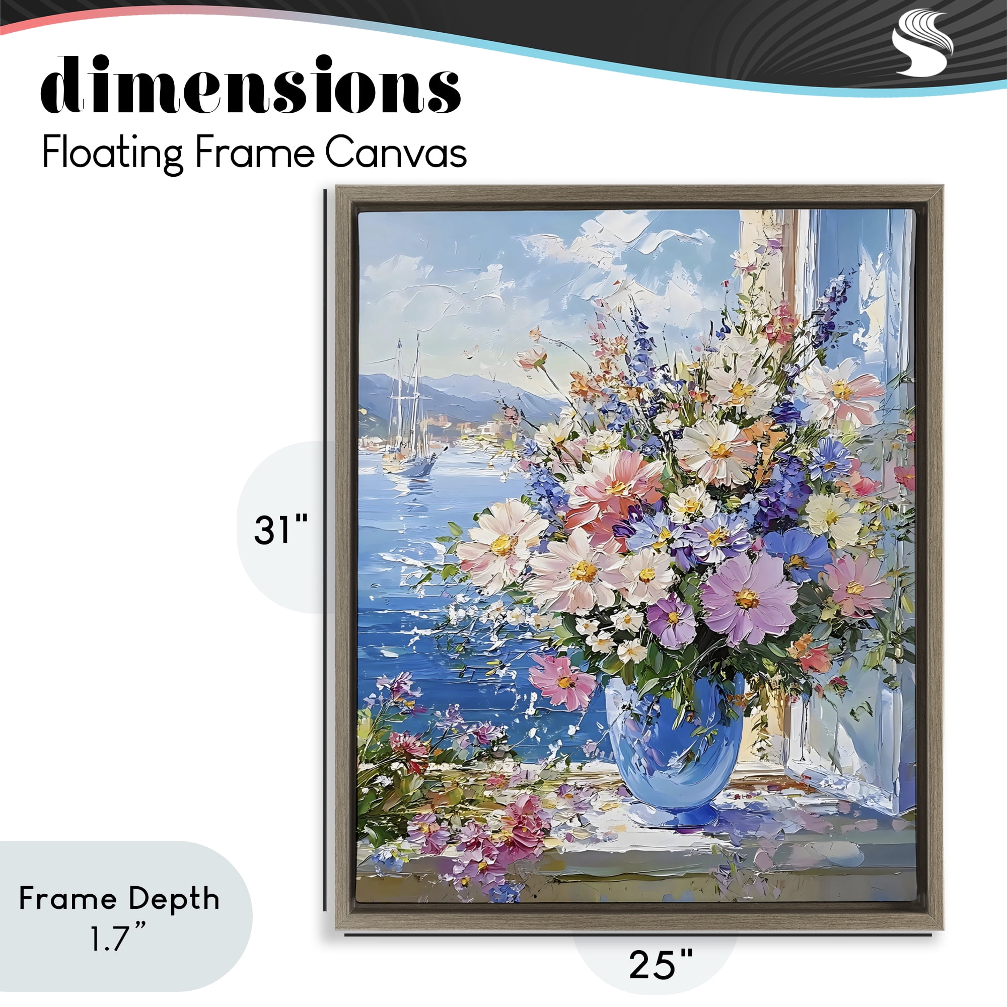 Stupell Industries Beautiful Bouquet on Ledge Brown Framed Floater Canvas Wall Art, design by Creative Studio