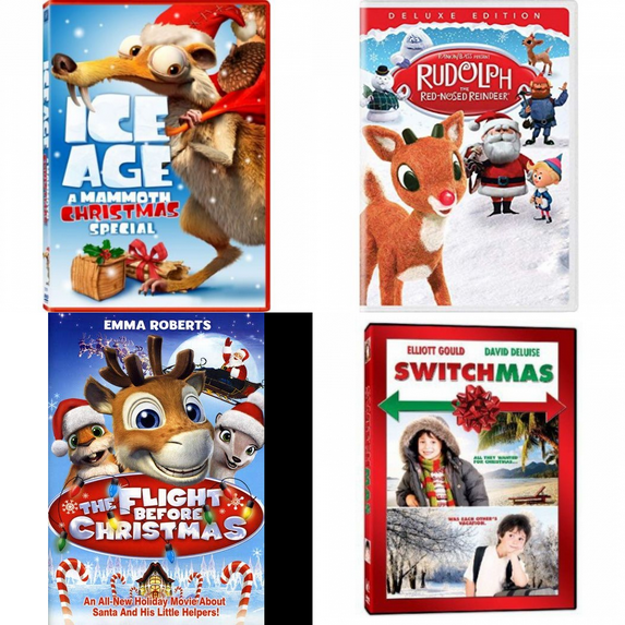 Christmas Holiday Movies DVD 4 Pack Assorted Bundle: Ice Age: A Mammoth Christmas Special, Rudolph the Red-Nosed Reindeer, The Flight Before Christmas, Switchmas