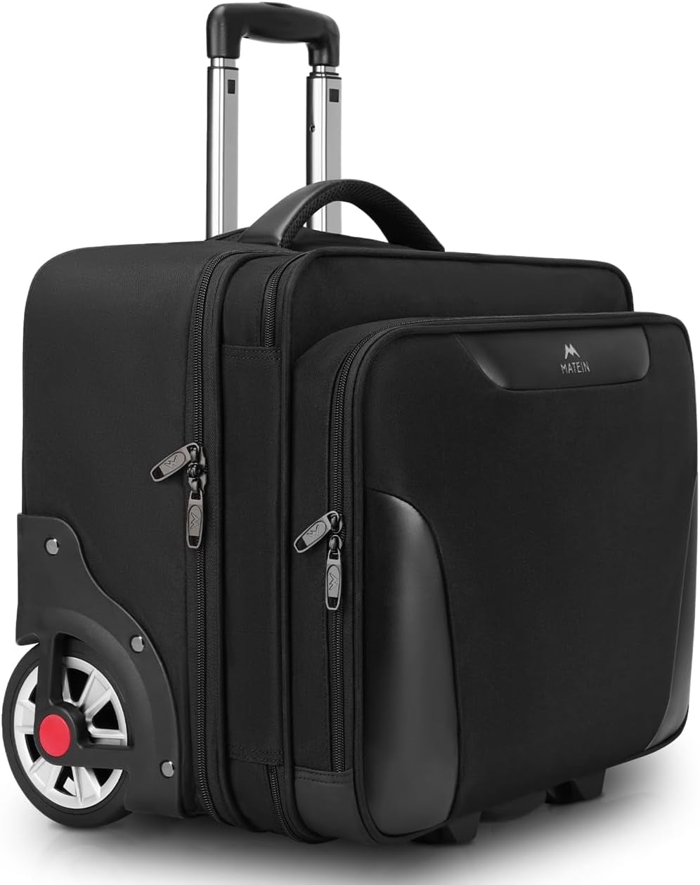 Matein Rolling Laptop Bag for Men, Water-resistant Briefcase with Big Wheels Fits up to 17.3inch Laptop, Black