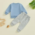 thumbnail image 6 of Durtebeua Baby Boy Fall Winter Clothes Toddler Boy Outfits Long Sleeve Patchwork Sweatshirt Tops Pants 2 Piece Light Blue,12-18M, 6 of 7