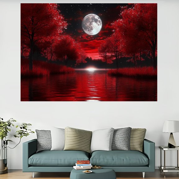 RKSupls Artistic Red Night Trees and Moon Tapestry,Home Tapestry Suitable for Hanging for Decorative Wall Hanging, Decorative Bedroom, Living Room Decoration - 60x40in