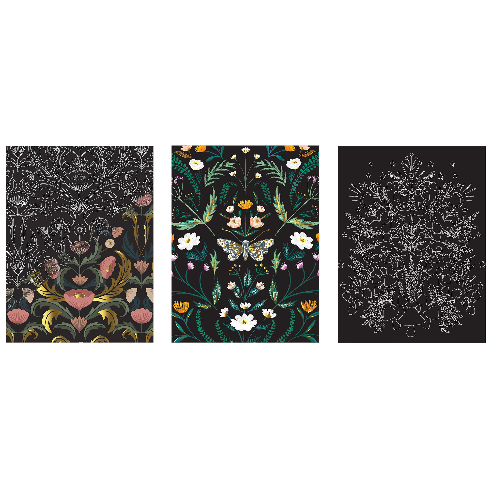 Brea Reese: Scratch Art Paper Pad - Fall Florals - 6 Designs, Guided Art, Metallic Accents, Stylus & Brush, Perforated 9x12" Pages, DIY Adult Craft