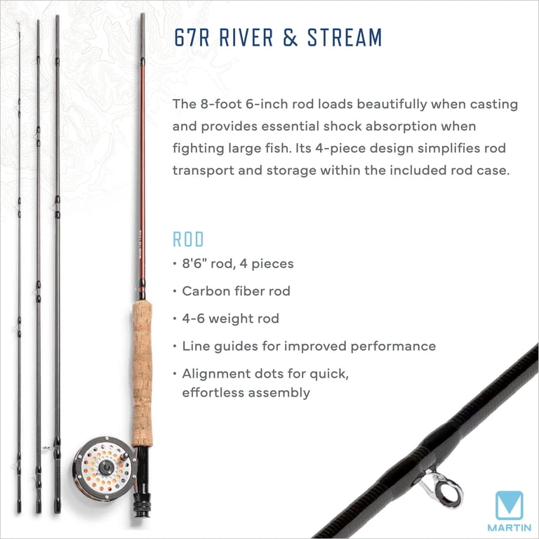 Martin 67R River and Stream Fly Fishing Rod and Reel Combo Kit, 8-Foot 6-Inch Rod, Tackle Box and Hook Removal and Cutting Tool, Brown Martin 67R River and Stream Fly Fishing Rod and Reel Combo Kit, 8-Foot 6-Inch Rod, Tackle Box and Hook Removal and Cutting Tool, Brown