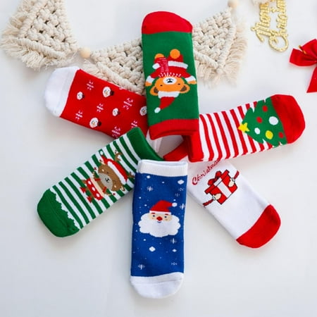 

BULLPIANO 6 Pairs Toddler Girl Boy Socks Warm Baby Socks Baby Girl Boy Christmas Socks Toddler Socks Baby Footwear Xmas Holiday Socks