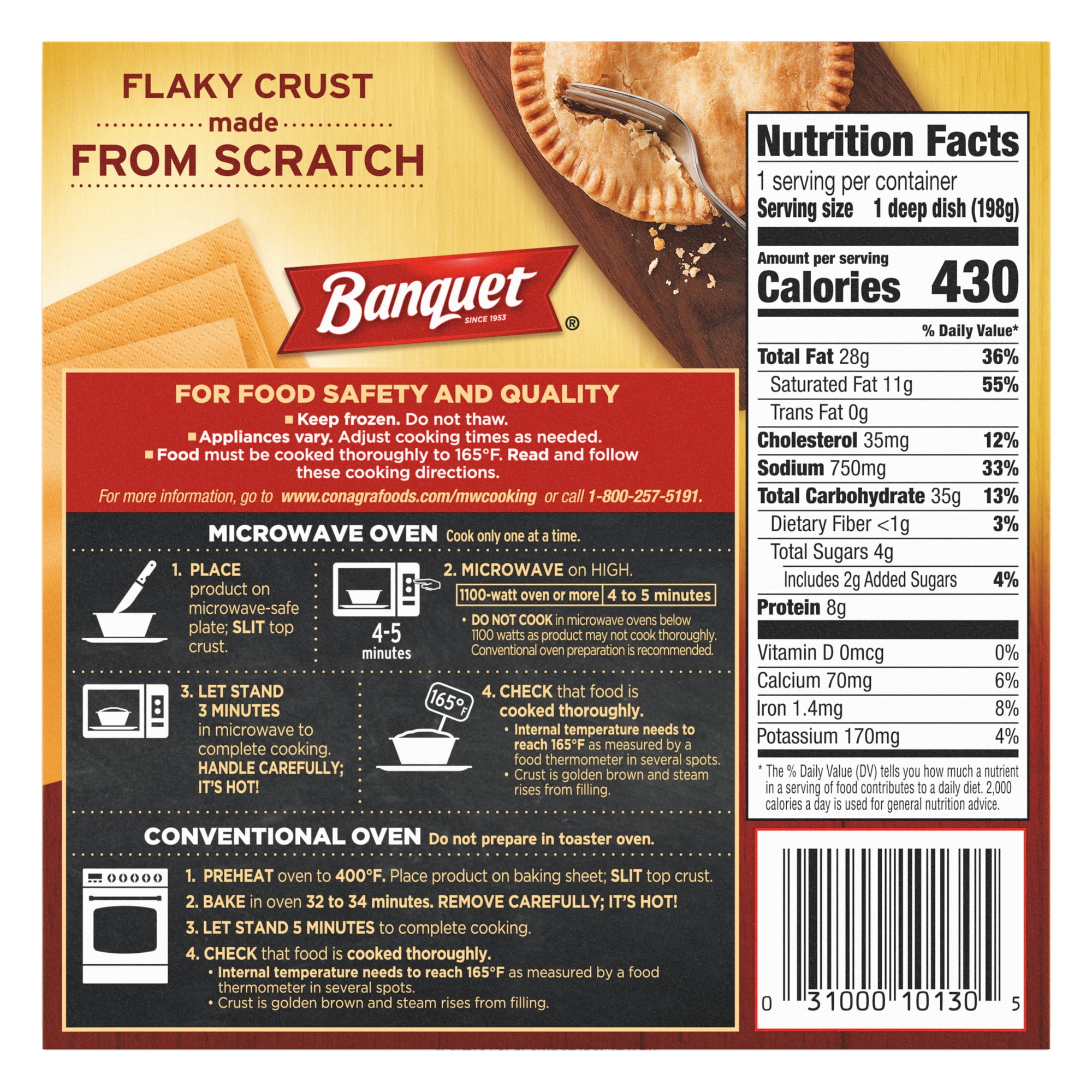 Banquet Sausage and Gravy Deep Dish Pot Pie, Frozen Meal, 7 oz.