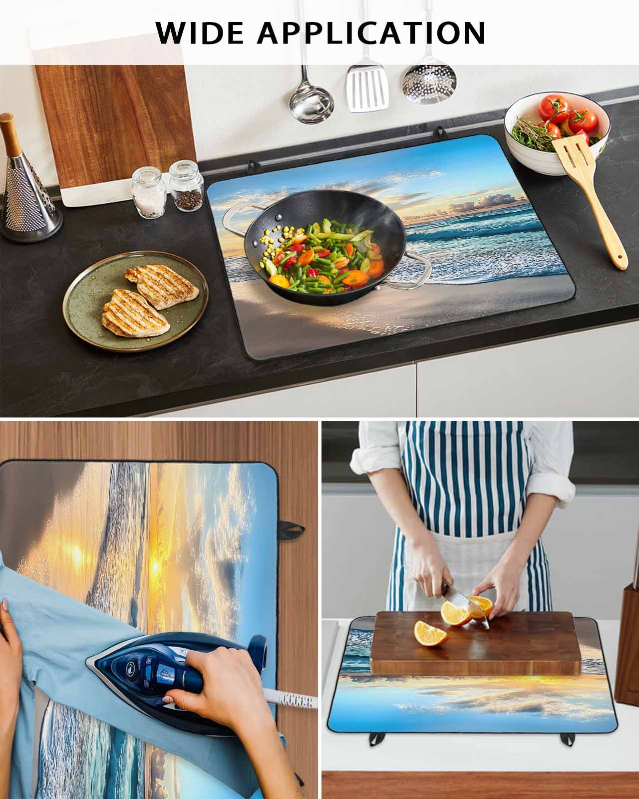 nqOlkjepod Large Induction Cooktop Protector Mat 24"x21", Ocean Coastal Stove Top Covers for Electric Stove, Beach Sun Blue Sky Nature Scenery Stove Burner Cover Mats, Glass Top Stove Cover