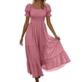 thumbnail image 2 of Blmnix Fit & Flare Dresses for Women 2026 Elegant A Line Vacation Dress Dress Short Sleeve Square Neckline Maxi Pink Summer Dresses for Women L, 2 of 7