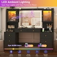 thumbnail image 5 of ChVans 62'' Large Vanity Desk with Tempered Glass Top, 60000-color LED Lights, Charging Station, Black Makeup Vanity with 3 Lights Mode LED Mirror, 9 Drawers, 2 RGB cabinets for Women, Girls Gift, 5 of 8