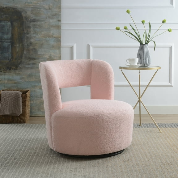 Swivel Barrel Chair with Soft Teddy Fabric Comfy Round Accent Chair for Living Room.Upholstered Performance Fabric for Living Room Bedroom Reading Waitingroom,1 PC,Teddy Light Pink