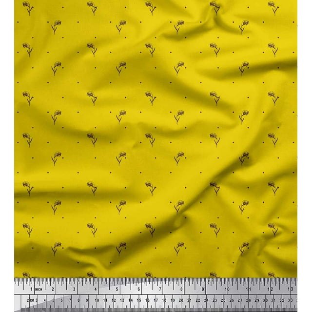 Soimoi Yellow polyester Crepe Fabric Paddy & Dots Printed Craft Fabric by the Yard 52 Inch Wide