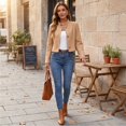 thumbnail image 5 of Leidass Womens Cropped Blend Stand Collar Jacket Long Sleeve Button Front Solid Color Casual Short Outerwear for Fall Winter Daily Wear Khaki L, 5 of 7