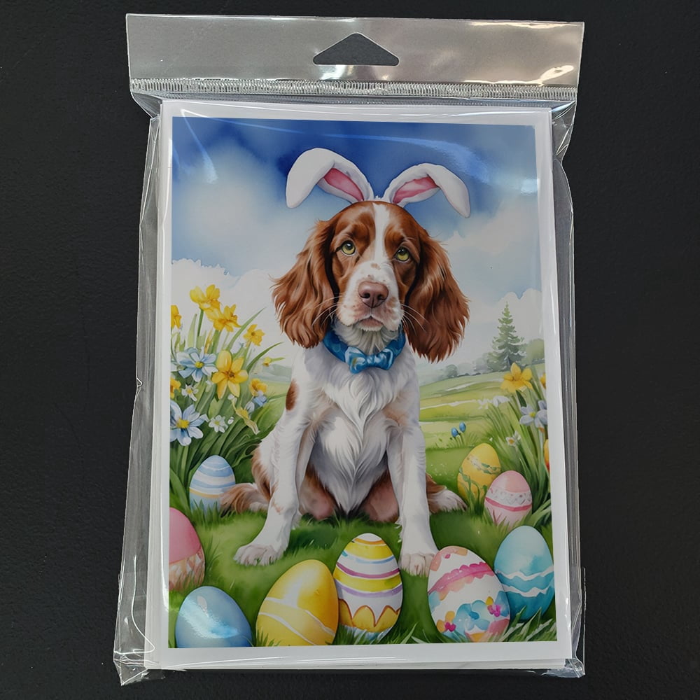 Welsh Springer Spaniel Easter Egg Hunt Greeting Cards Pack of 8 7 in x 5 in