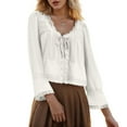 thumbnail image 2 of vigerkar Womens Lace Shirts Long Sleeve Button Up Chiffon Tie Front Flowy Beach Vacation Bohemian Y2k Clothes Tops White, M, 2 of 7