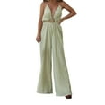 thumbnail image 2 of up to 60% off Gifts Usmixi Jumpsuits for Women Dressy Sexy Tie Front Hollow out Elastic Waist Wide Leg Halter Strap Jumpsuits Summer V-Neck Sleeveless Solid Long Formal Rompers Beige xl, 2 of 5