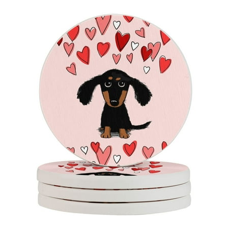 

Circular Drink Coasters Set Cute Dachshund Dog Beautiful Home Decor Diatomite Heat-Resistant Diatomite Protect Table Countertop