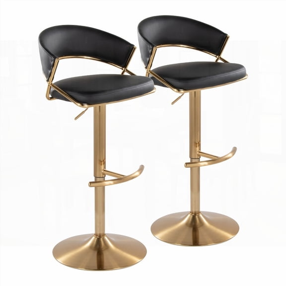 Modern Black Faux Leather Dining Chairs - 2-Pack with Gold Metal Base