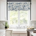 thumbnail image 3 of Farmhouse Navy Blue Floral Kitchen Curtains and Valances Set, Linen Boho Paisley Flower Rustic Rod Pocket Window Valance Window Curtain Panels for Living Room Bedroom Laundry, 27.5x24in, 3 Pieces, 3 of 7