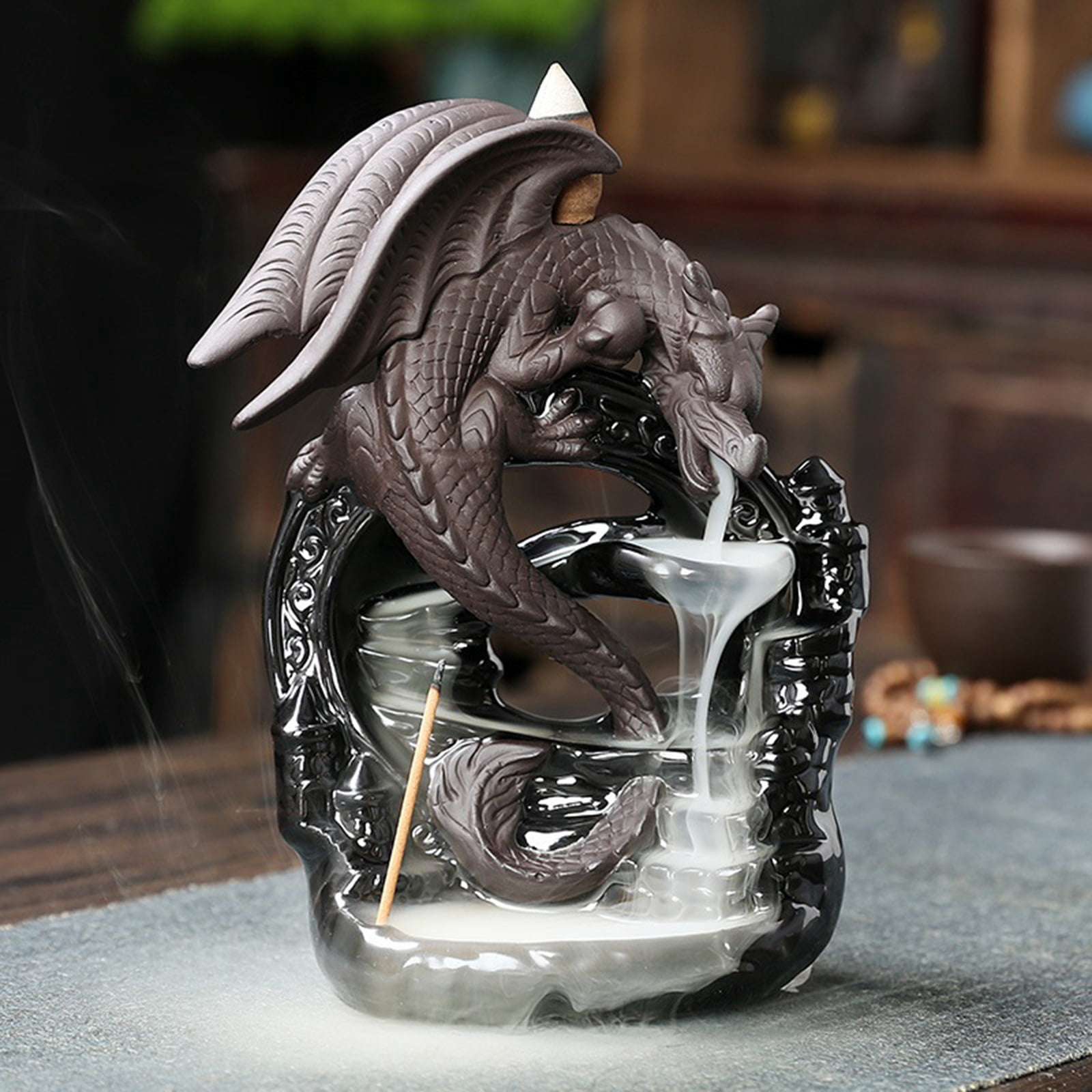 Ceramic Backflow Incense Holder, Dragon Backflow Incense Burner for Aromatherapy Ornament Home Decor